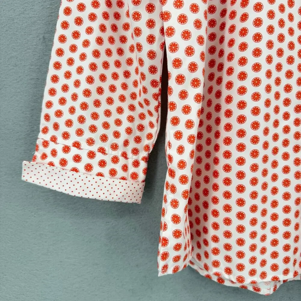 Foxcroft White Orange Citrus Structured Collared Button Up Preppy Blouse Top